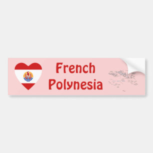 French Polynesia Flag Heart + Map Bumper Sticker