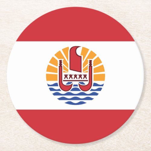 French Polynesia Flag Round Paper Coaster
