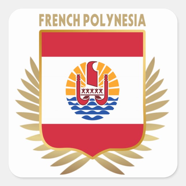 French Polynesia Flag Shield Square Sticker (Front)