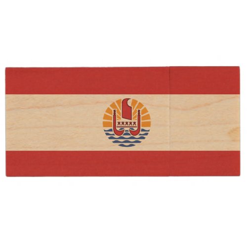 French Polynesia Flag Wood Flash Drive