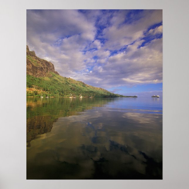 French Polynesia, Moorea. Cooks Bay. Cruise ship 2 Poster (Front)