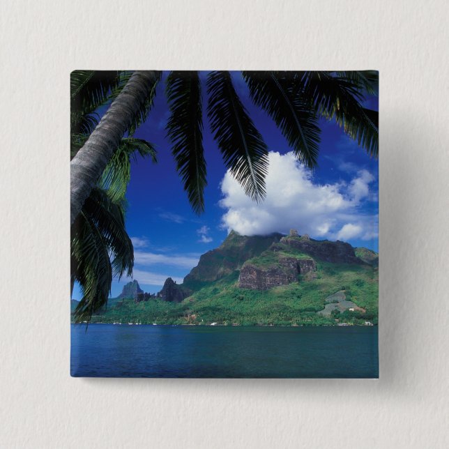 French Polynesia, Moorea. Cooks Bay. Green Pinback Button (Front)