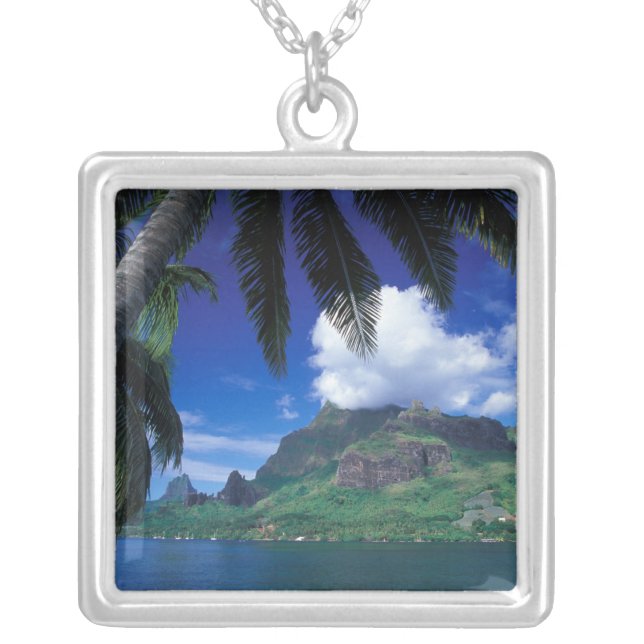 French Polynesia, Moorea. Cooks Bay. Green Silver Plated Necklace (Front)