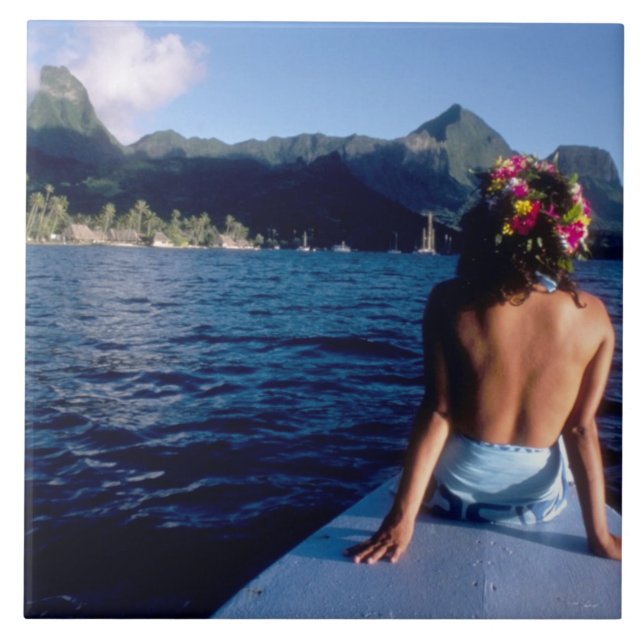 French Polynesia, Moorea. Woman enjoying view on Tile (Front)