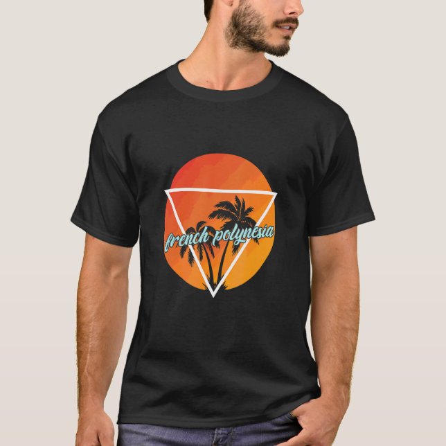 French Polynesia Sun Shaped Triangle With Palmes T-Shirt (Front)