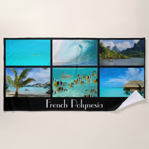 French Polynesia tropical beach postcard Beach Towel