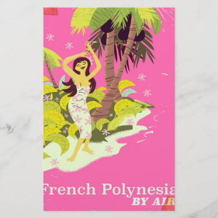 French Polynesia vintage travel poster Stationery