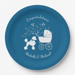 French Poodle Baby Shower Dog Paper Plates