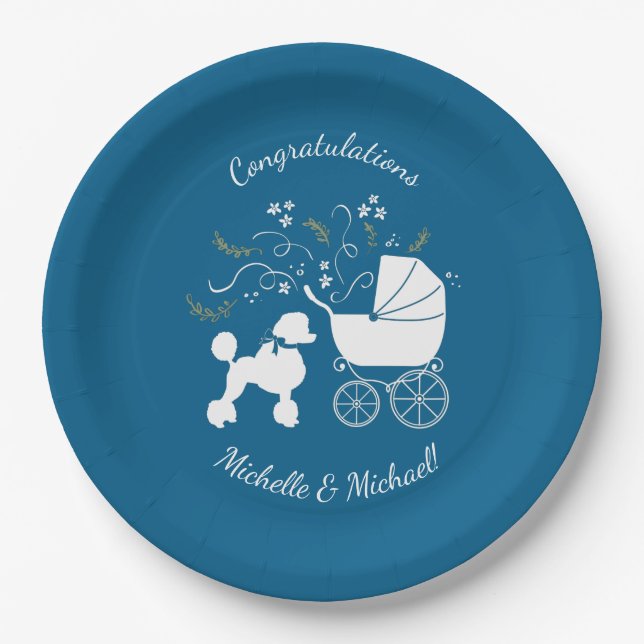 French Poodle Baby Shower Dog Paper Plates (Front)