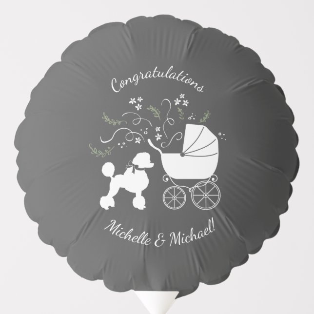 French Poodle Dog Baby Shower Puppy Gray Balloon (Front)