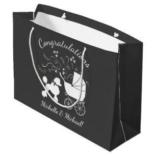 French Poodle Dog Baby Shower Puppy Grey Large Gift Bag