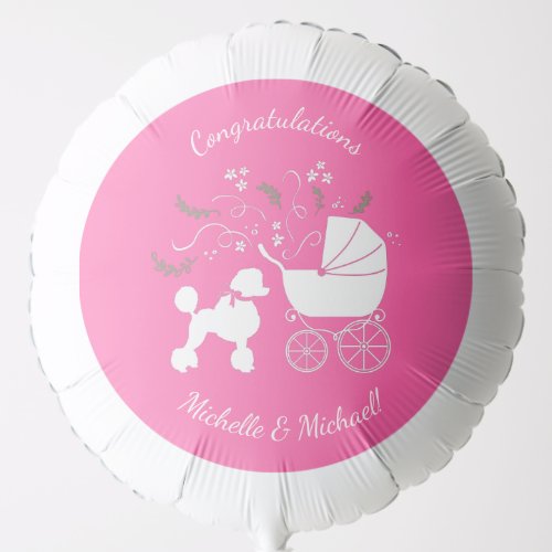 French Poodle Dog Baby Shower Puppy Pink Girl Balloon