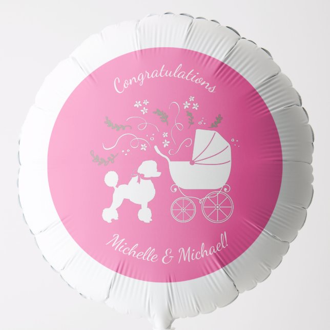 French Poodle Dog Baby Shower Puppy Pink Girl Balloon (Front)