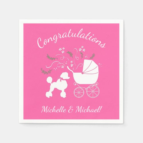 French Poodle Dog Baby Shower Puppy Pink Girl Napkins