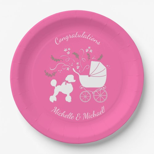 French Poodle Dog Baby Shower Puppy Pink Girl Paper Plates