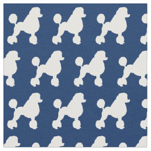 French Poodle Dog Silhouette Pet Navy Blue Fabric