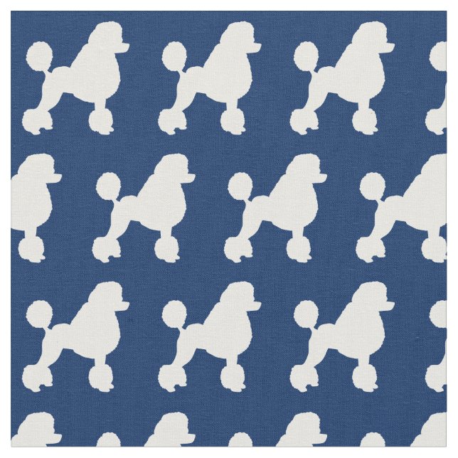 French Poodle Dog Silhouette Pet Navy Blue Fabric (Close Up)