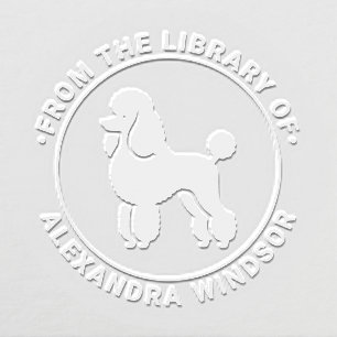 French Poodle Dog Standing Sil Library Book Name Embosser