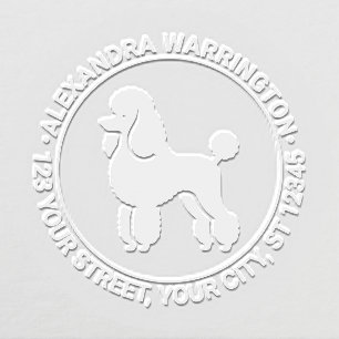 French Poodle Dog Standing Sil Name Return Address Embosser