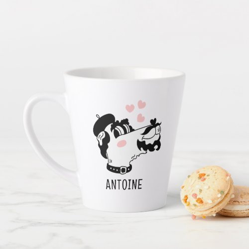 French Poodle Dog Wearing Beret Personalized Name Latte Mug