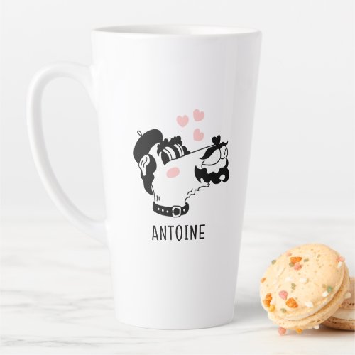 French Poodle Dog Wearing Beret Personalized Name Latte Mug