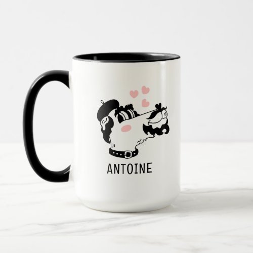 French Poodle Dog Wearing Beret Personalized Name Mug