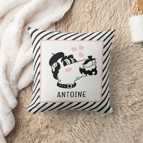 French Poodle Dog Wearing Beret Personalized Name Throw Pillow