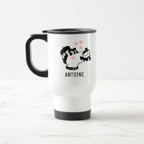 French Poodle Dog Wearing Beret Personalized Name Travel Mug