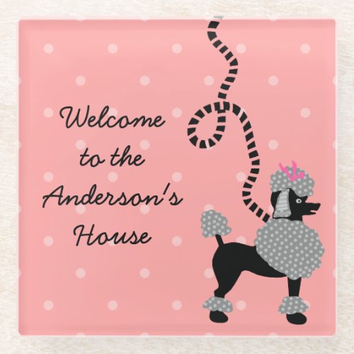 French Poodle Skirt Retro Pink Black 50s Custom Glass Coaster