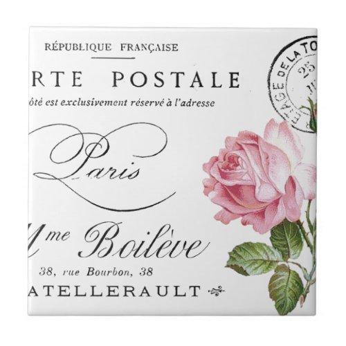 French Postal with Roses Shabby Chic Ceramic Tile