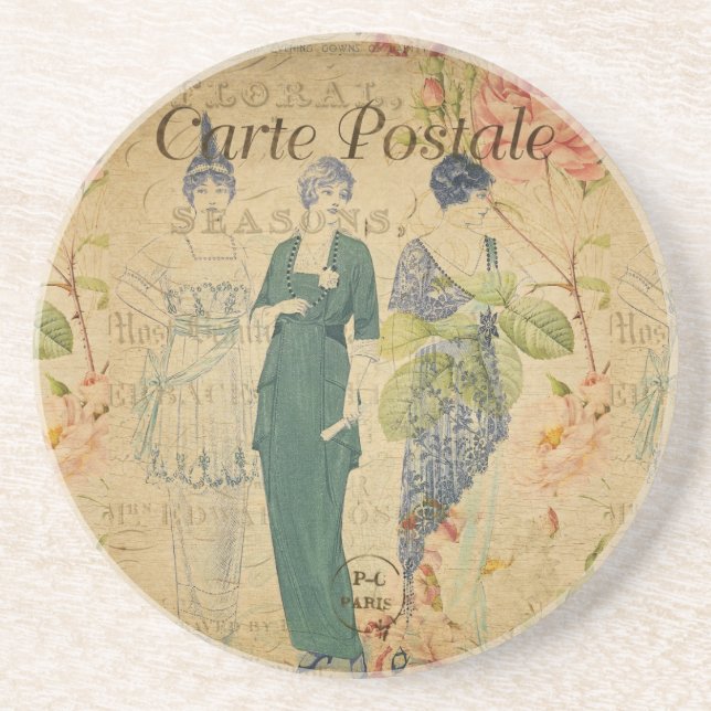 French Postcard Beverage Coaster (Front)