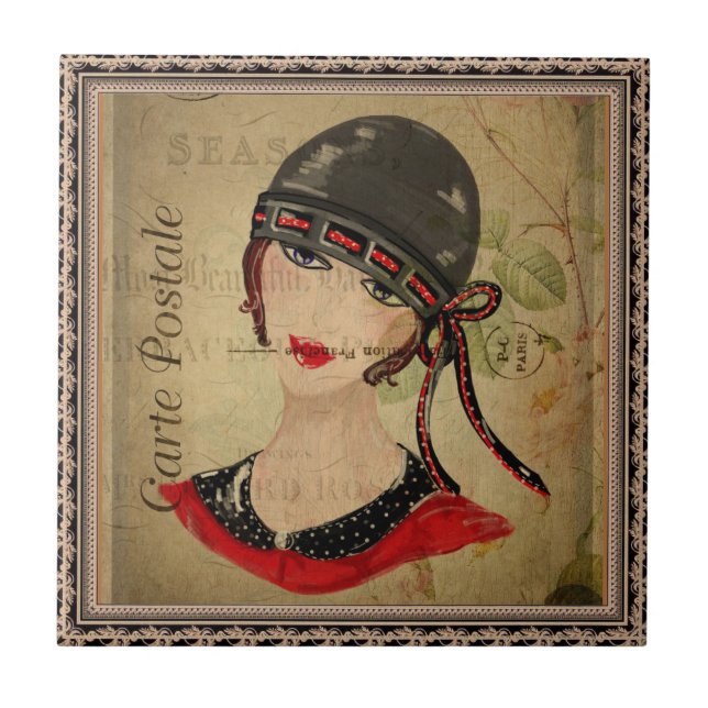 French Postcard Ceramic Tile (Front)