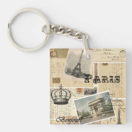 French Postcard Collage Keychain