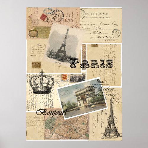 French Postcard Collage Poster or Print