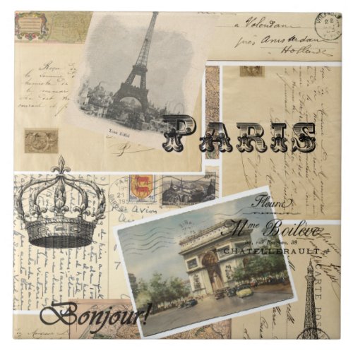French Postcard Collage Tile or Trivet
