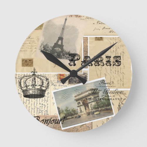 French Postcard Collage Wall Clock