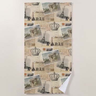 French Postcard Paris Beach Towel French Postcard Paris Beach Towel