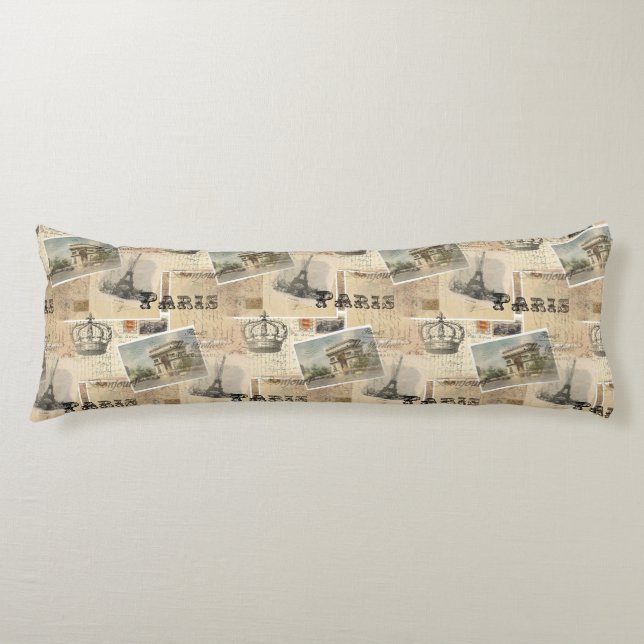 French Postcard Paris Body Pillow (Front)
