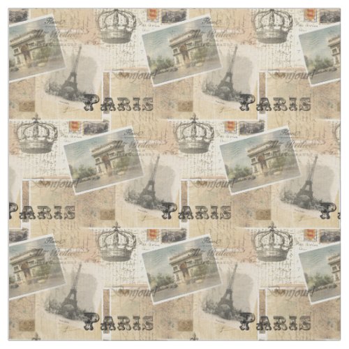 French Postcard Paris Fabric
