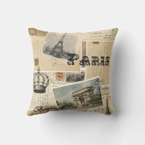 French Postcard Throw Pillow Zazzle