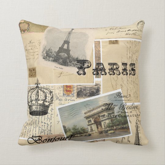 French Postcard Throw Pillow