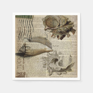 french print beach conch shell coastal chic paper napkins