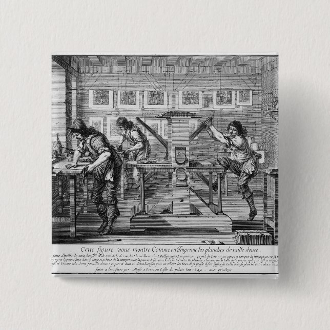 French printing press, 1642 button (Front)