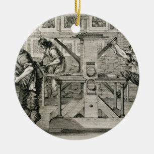 French printing press, 1642 (engraving) ceramic ornament