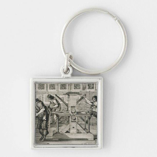 French printing press, 1642 (engraving) keychain (Front)
