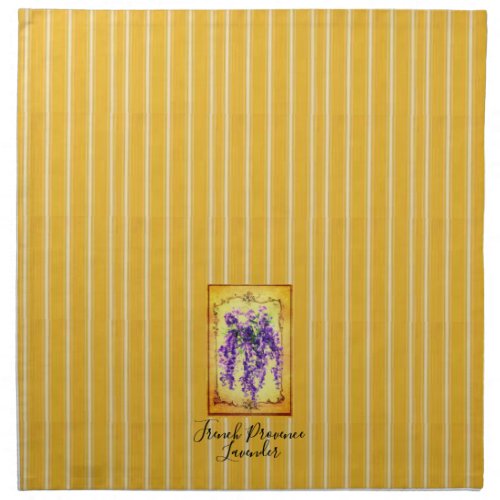 French Provence Yellow Stripes with Lavender Label Cloth Napkin