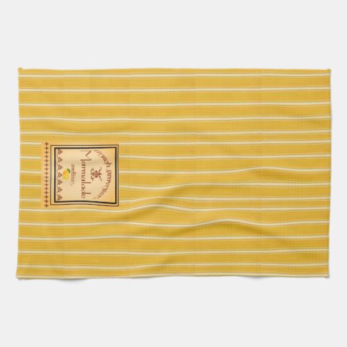 French Provence Yellow Stripes with Text Label Kitchen Towel