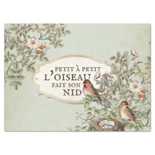 French Proverb Bird Nest Roses Vintage Decoupage Tissue Paper