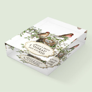 French Proverb Red Bird Nest Inspiring Vintage  Pa Paperweight