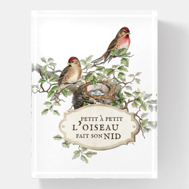 French Proverb Red Bird Nest Inspiring Vintage  Paperweight (Vertical)